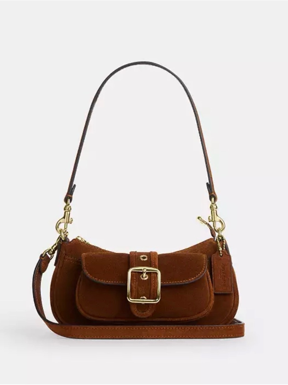 Coach Suede Shoulder Bag in Chestnut Brown with Gold Hardware